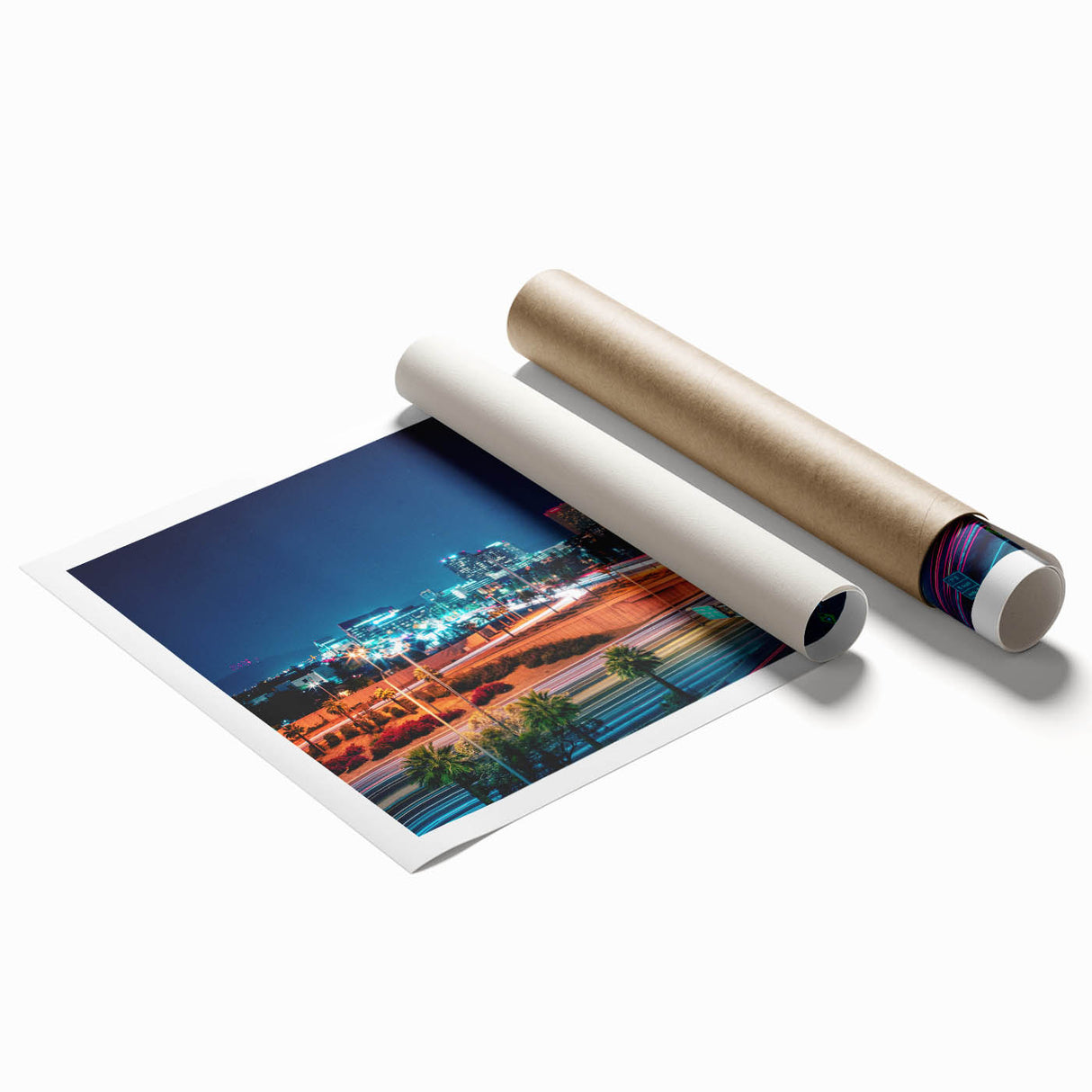 Extra large rolled print of Phoenix valley scenery with floral motifs in soft pastel shades.