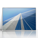 Art Deco style poster of Charleston, South Carolina, in muted pastel colors on a white framed acrylic.