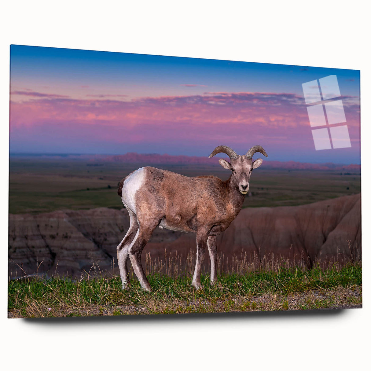 Large abstract depiction of South Dakota Badlands in muted earth tones on acrylic glass.