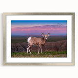 Textured art of South Dakota Badlands in muted earth tones on a framed silver mat, suitable for bedroom decor.
