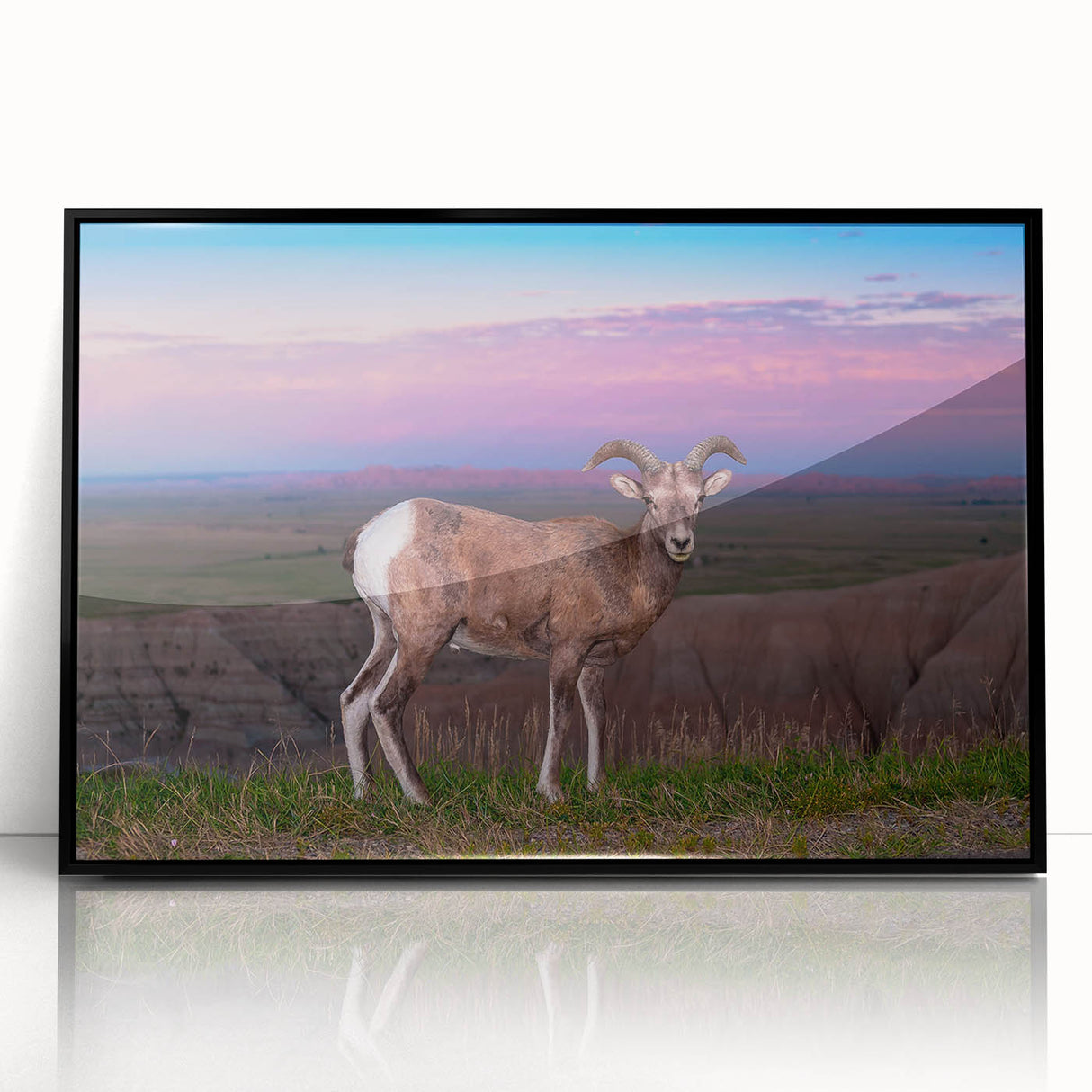 Large abstract wall art depicting the Badlands in South Dakota with muted earth tones on a framed acrylic.