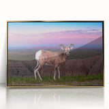 Mid-century modernist style large art print of South Dakota Badlands in a gold-framed acrylic, featuring earthy tones.