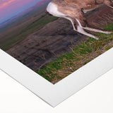 Art deco poster of South Dakota Badlands in muted earth tones on rolled canvas, suitable for dining room wall art.