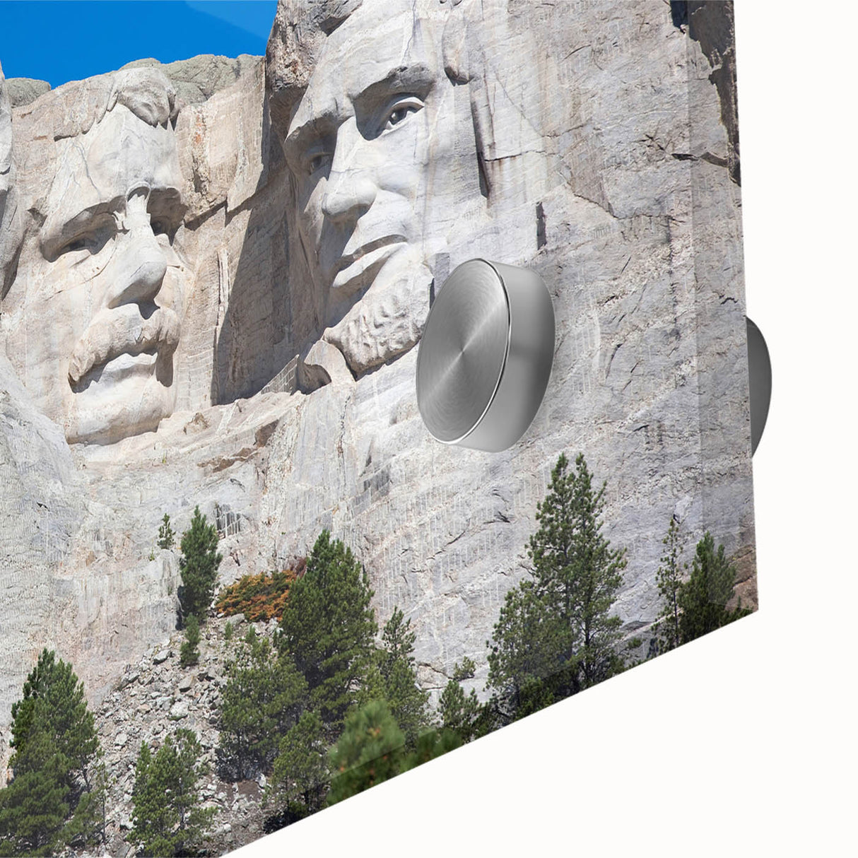 Acrylic print of Mt. Rushmore in muted earth tones, ideal for dining room art and mid-century modernist decor.