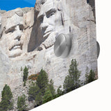 Acrylic print of Mt. Rushmore in muted earth tones, ideal for dining room art and mid-century modernist decor.