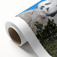Art Deco poster of Mt. Rushmore in muted tones on rolled canvas, ideal for nursery wall art or dining room.