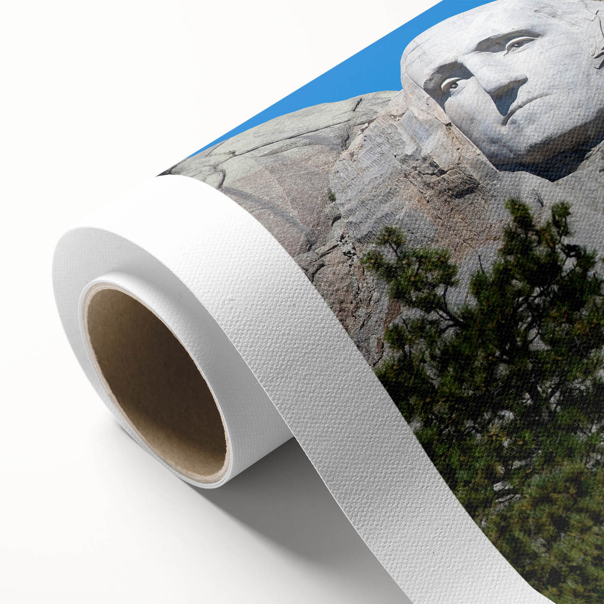 Art Deco poster of Mt. Rushmore in muted tones on rolled canvas, ideal for nursery wall art or dining room.