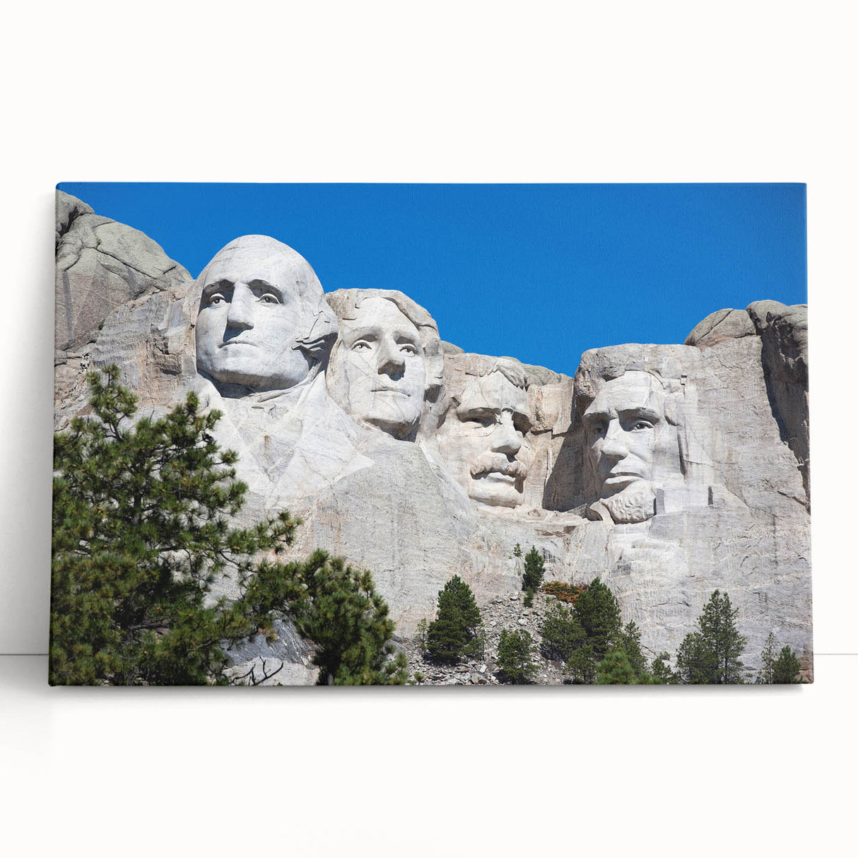 Black and white stretched canvas of Mt. Rushmore, ideal for kitchen wall art or bedroom ambiance.