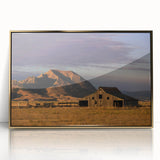 Framed acrylic print of a South Dakota landscape in mid-century modernist style, featuring muted earth tones.
