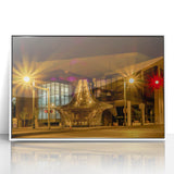 Art deco style poster of Memphis skyline in muted blue and gray tones, framed acrylic, ideal for modern nursery wall decor.