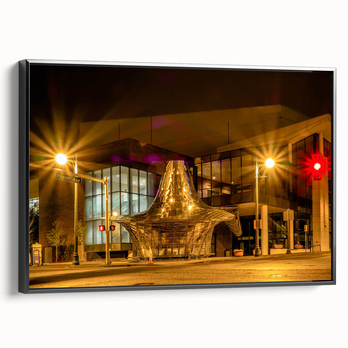 Black and white framed canvas of Memphis landscape, ideal for bedroom wall decor.