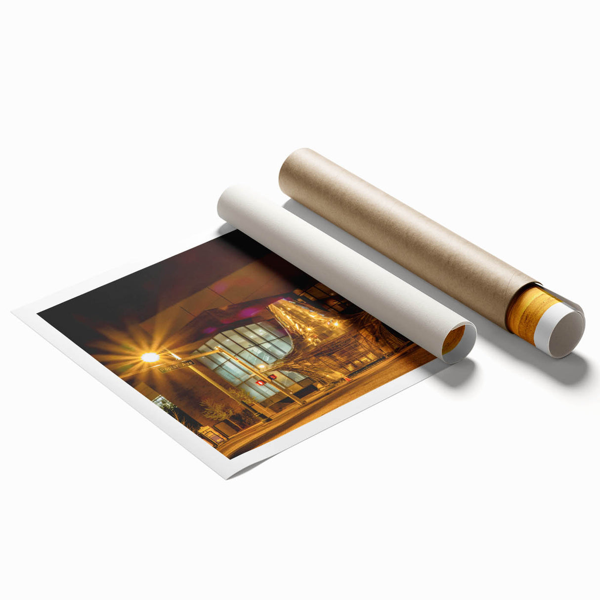 Extra large rolled print of Memphis skyline with muted earth tones, ideal for classy bathroom wall art.