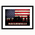 Extra large framed abstract print of Nashville skyline in vibrant, colorful textures, ideal for living room decor.