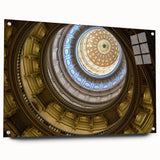 Acrylic print of the Austin, Texas skyline in muted blue and gray tones, suitable for bedroom or dining room decor.