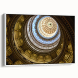 Vintage poster art of Austin, Texas, on extra large framed canvas, featuring colorful art on a black background.