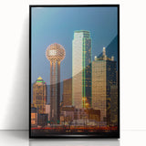 Large abstract wall art of Dallas skyline in muted grey and black tones on framed acrylic, suitable for modern office decor.