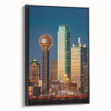 Black and white framed canvas of Dallas skyline, ideal for bedroom wall art.