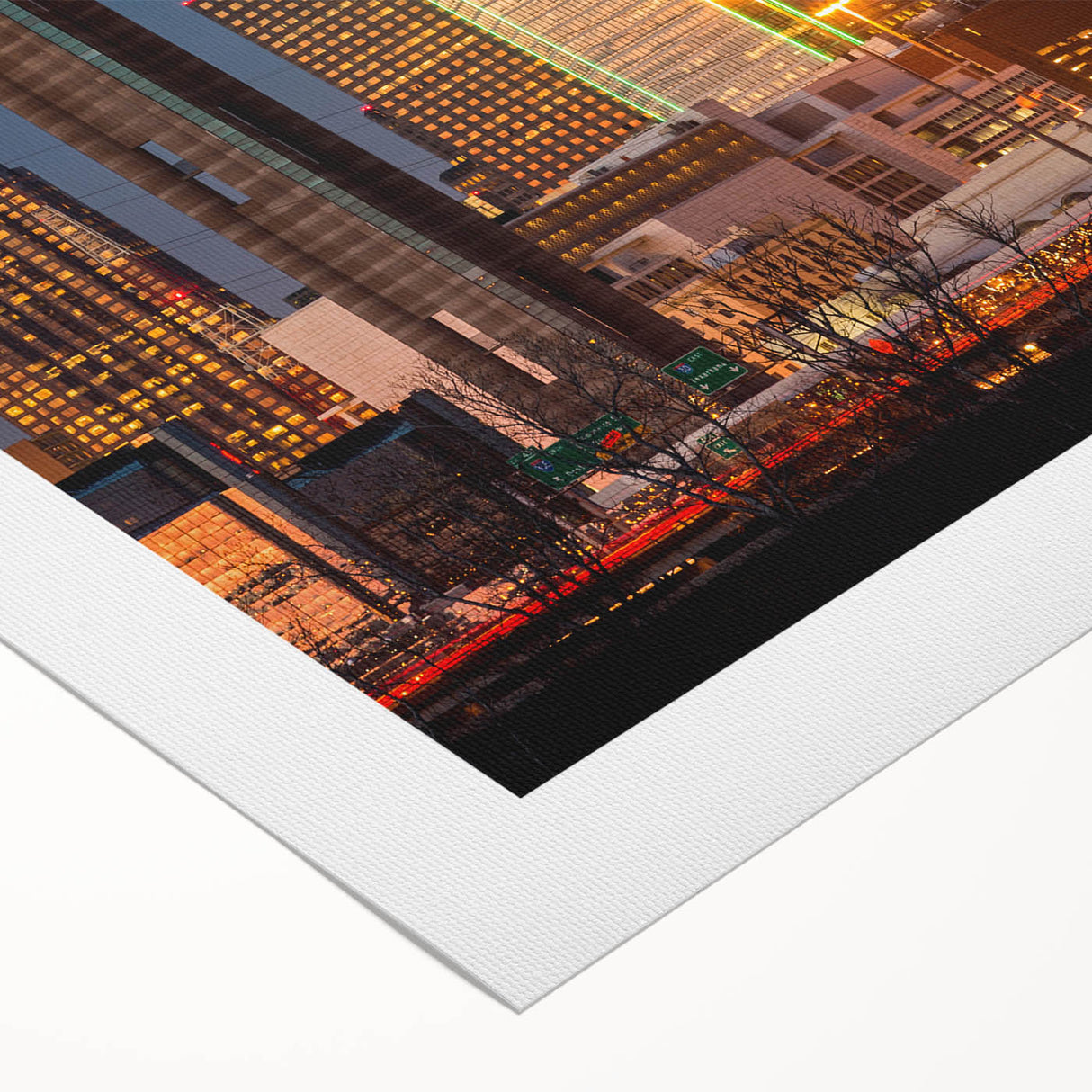 Art Deco poster of Dallas skyline in muted blue and gray tones on rolled canvas, suitable for dining room wall art.