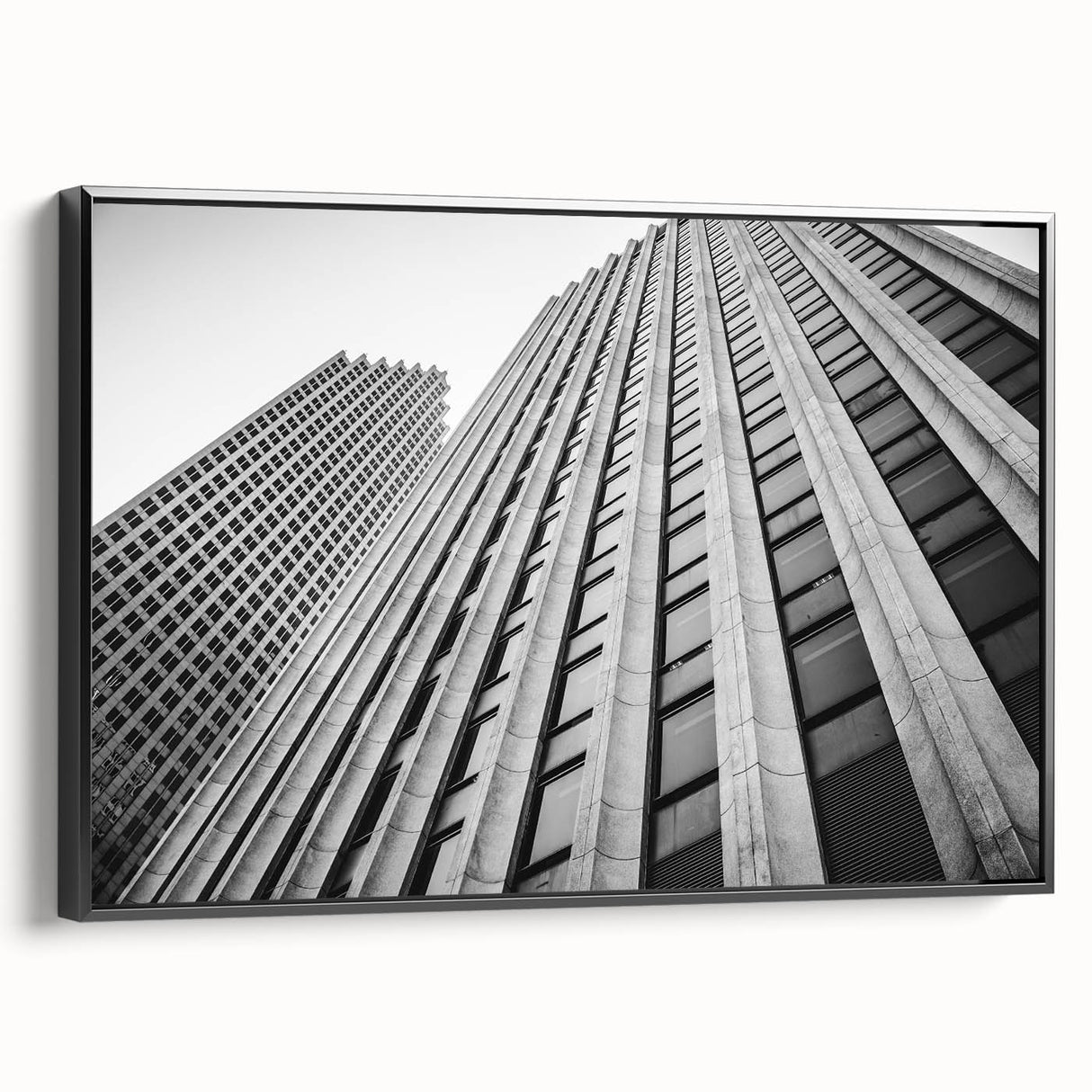 Black and white framed canvas featuring Houston skyline, ideal for bedroom wall art.