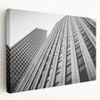 Large art depicting the Houston skyline in muted gray and blue tones on a stretched canvas, ideal for kitchen wall art.
