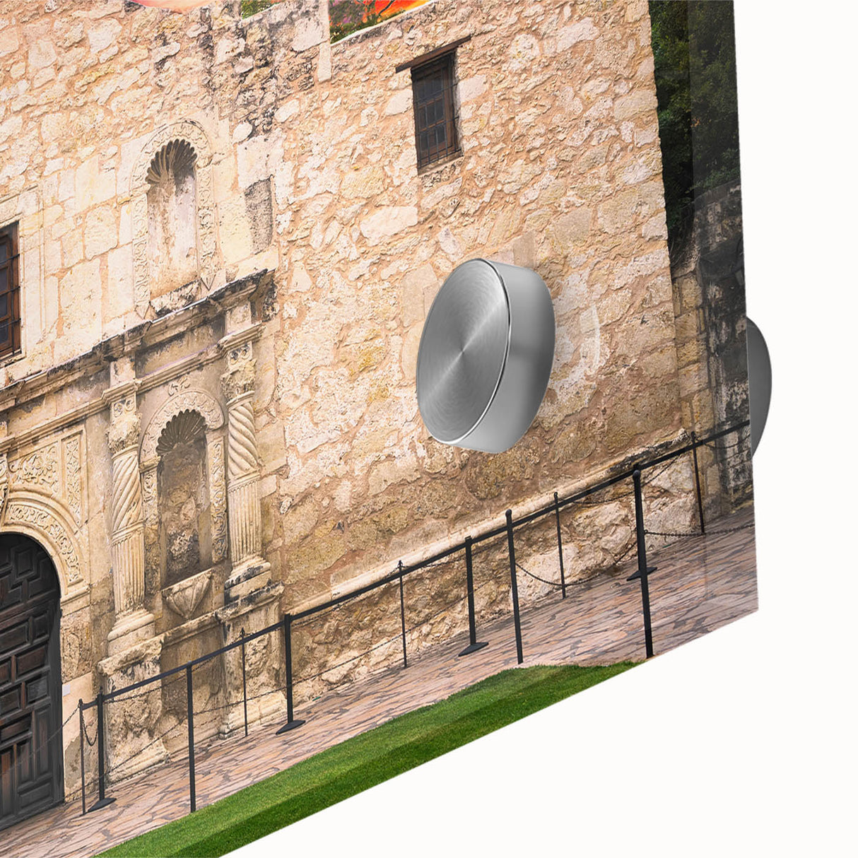 Large abstract depiction of San Antonio skyline in vibrant hues on acrylic glass, suitable for dining room art.