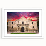Abstract art print of San Antonio skyline in muted blue and gray tones on a white framed poster.