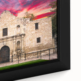 Extra large framed canvas of a textured, colorful San Antonio scenery in black, ideal for living room decor.