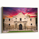 Framed canvas featuring a vintage-style landscape painting of San Antonio with muted gold and black tones.