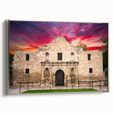 Framed canvas of a vintage-style San Antonio landscape, featuring colorful art on a black background.