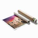 Extra large rolled print of San Antonio scenery with floral motifs in soft pastel shades, ideal for classy bathroom wall art.