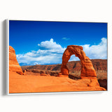 Vintage poster art of Arches National Park on a framed canvas, featuring earthy tones, ideal for living room decor.