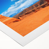 Art deco poster of Arches National Park, featuring muted earth tones on rolled canvas, suitable for dining room decor.