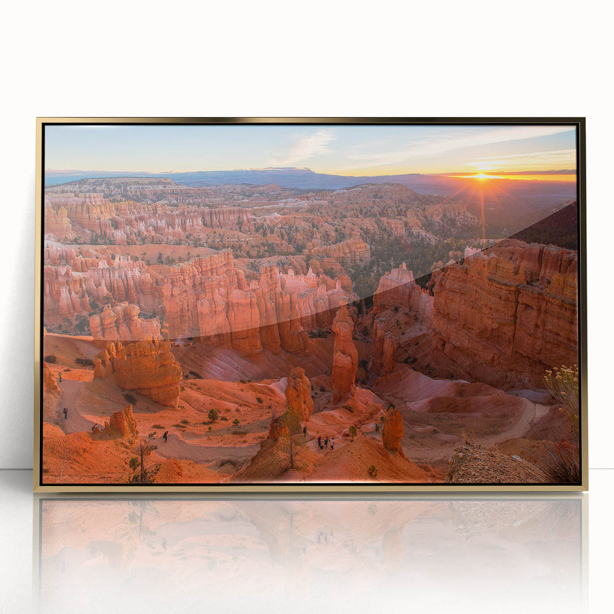 Large art print of Bryce Canyon in muted orange and red tones on a framed acrylic, ideal for modern art wall décor.