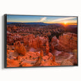 Framed canvas of a black and white landscape painting depicting Bryce Canyon, ideal for bedroom wall art.