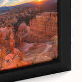 Close-up of extra large framed canvas depicting textured Bryce Canyon scenery in black with colorful art accents.