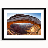 Abstract art print of Utah's Canyonlands in vibrant colors on a large framed canvas, ideal for living room decor.