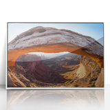 Acrylic print of Canyonlands, USA, with earth tones and white frame, suitable for modern art wall decor.