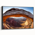Black and white framed canvas of Canyonlands, Utah, in a vintage poster style, ideal for bedroom decor.