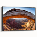 Black and white framed canvas of Canyonlands, Utah, in a vintage poster style, ideal for bedroom decor.