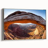 Framed canvas landscape art painting of Canyonlands with a vintage poster style in muted earth tones.