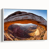 Vintage poster art of Utah Canyonlands on framed canvas, featuring earthy tones, ideal for living room decor.