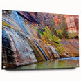 Acrylic print of Zion National Park with vivid orange and red rock formations.