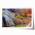 Rolled print of Zion National Park with lush greenery and towering red cliffs, in a realistic style.