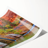 Extra large rolled print of Zion National Park with line art flowers in muted earth tones.