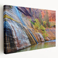 Large art of Zion National Park on stretched canvas, featuring earthy red and orange tones, ideal for kitchen wall art.