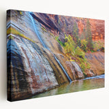 Large art of Zion National Park on stretched canvas, featuring earthy red and orange tones, ideal for kitchen wall art.