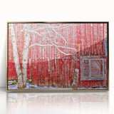 Acrylic print of a Vermont landscape in earth tones, framed in gold, ideal for modern art wall decor.