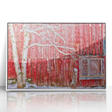 Acrylic print of a Vermont landscape in art deco style with muted earth tones, ideal for nursery wall decor.