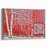 Framed canvas featuring a vintage-style Vermont landscape painting with colorful foliage and a black border.