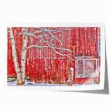 Rolled print of a Vermont landscape with lush greenery and floral elements, ideal for art wall dining room decor.